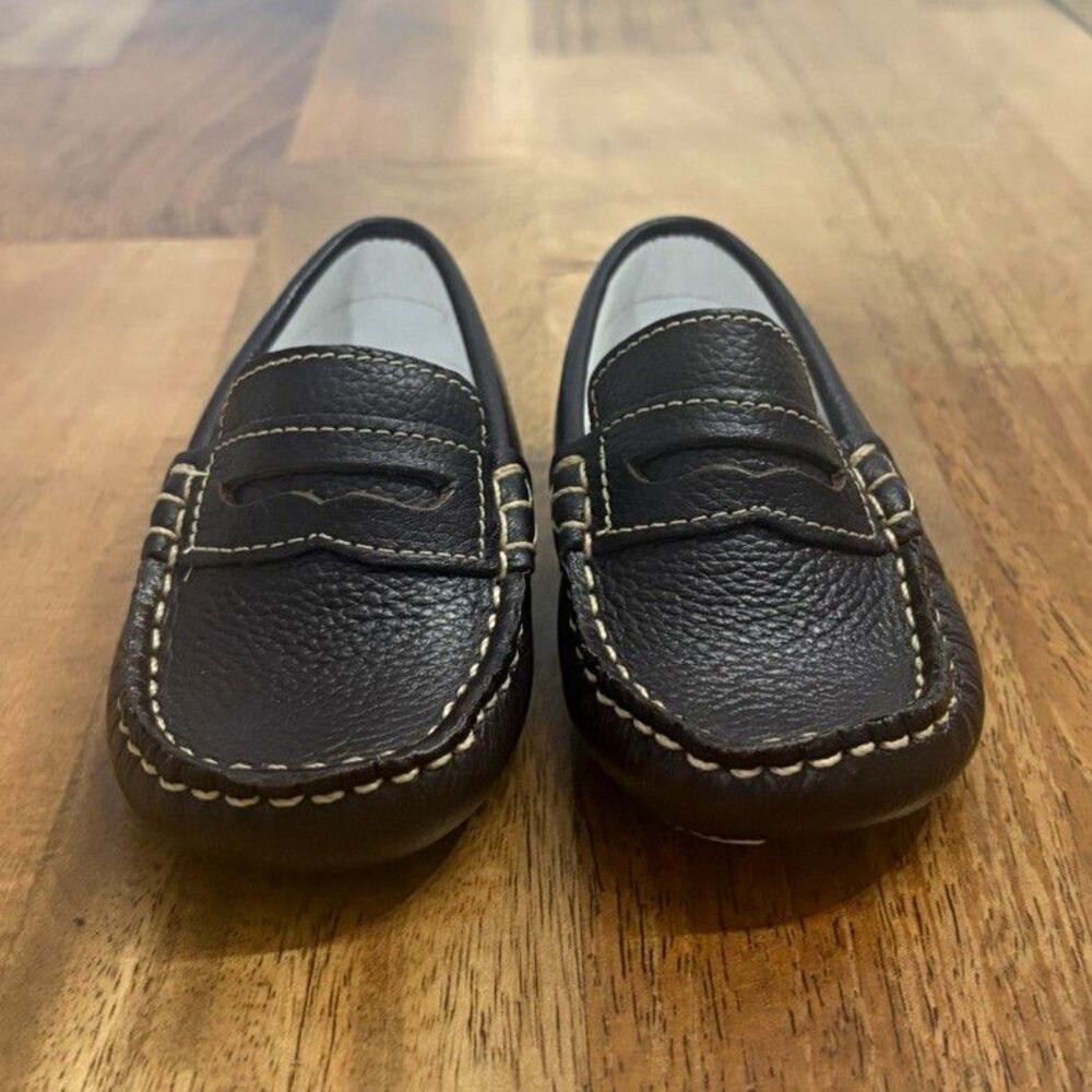 Kone Brown Leather Slip-On Loafers Unisex Kids Stitching Flat US Size 3